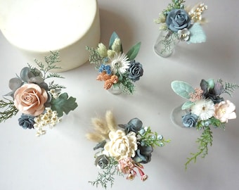 Floral Cake Decorations, Dusty Blue & Blush Cake Topper, Wedding Cake Flowers, Cake Topper Flowers, Birthday Cake Decor, Floral Cake Picks