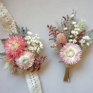 Dried Flower Corsage and Boutonniere Set: Boho Wedding Flowers