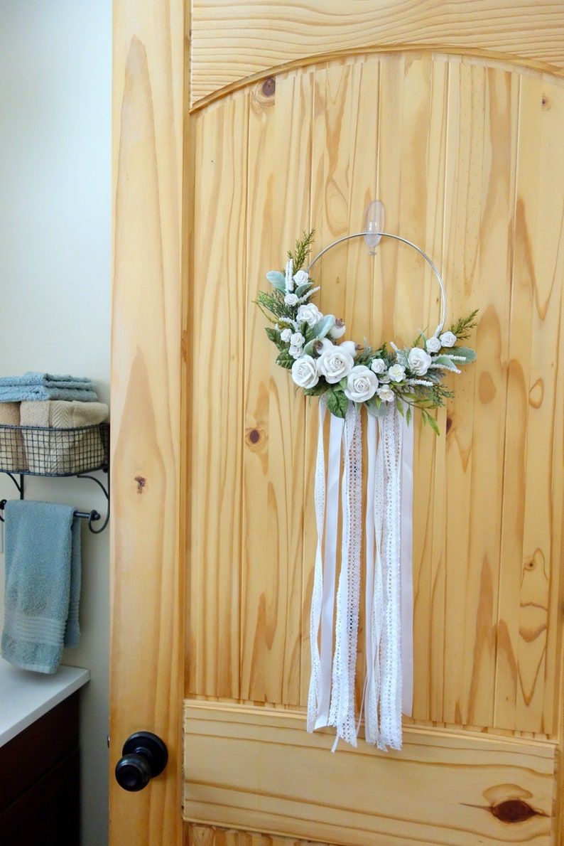 White Wedding Decor Floral Hoop Wreath Nursery Decor Mothers Day Gift Wedding Wreath Gift for Her Flower Girl Bouquet Natural Wreath