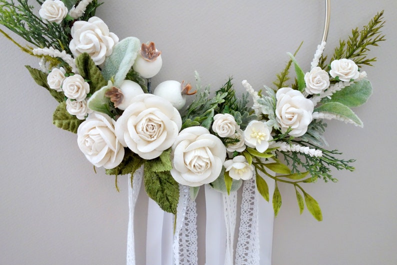 White Wedding Decor Floral Hoop Wreath Nursery Decor Mothers Day Gift Wedding Wreath Gift for Her Flower Girl Bouquet Natural Wreath