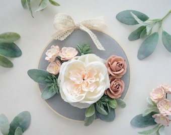 Floral Hoop Wall Hanging: Pink Rose Nursery Decor