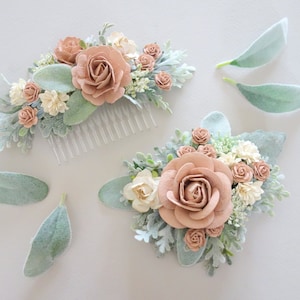 Dusty Rose Floral Hair Comb or Clip: Blush Pink Wedding Hairpiece