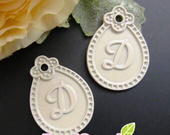 Lace Applique alphabet charm 2 pcs X CH-ME-10002 Mint enameled