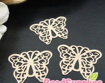 CH-ME-10136D- Color enameled,  Filigree butterfly computer-cut plate, beige, 4 pcs