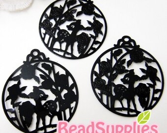 CH-ME-01233 -  Noir émaillé,Les cerfs dans la plaque de coupe informatique de jardin, autour, noir, 4 PC