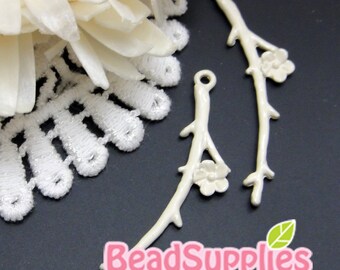 CH-ME-01228- Off white enameled, A single Sakura on a branch, 4 pcs