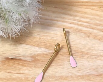 CH-EX-08198PP - Nickel Free, raw brass, tear drop stick charm,pale pink, 4 pcs