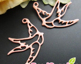 CH-ME-01408- Nickel Free , Dusty pink enameled, Flying Swallow, 4 pcs