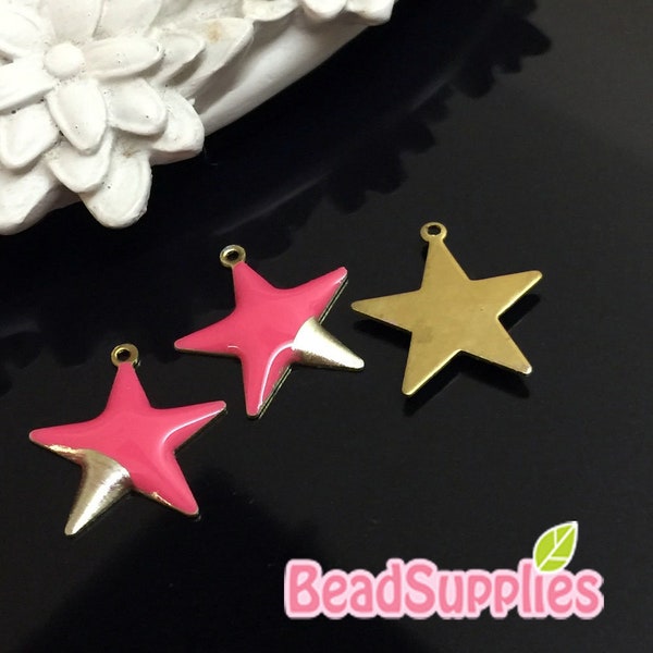 CH-EX-08160CPG- Puffy Star charm,coral pink with gold tip, 4 pcs