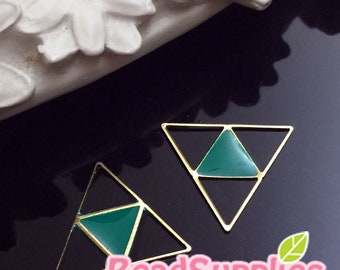 CH-EX-08176TG- Nickel Free, raw brass, geometrical triangle charm, teal green, 4 pcs