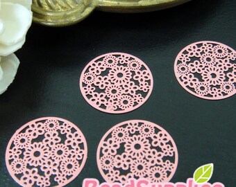 CH-ME-01236F - Coral enameled, Petit Daisy pattern computer-cut plate,round, 4 pcs