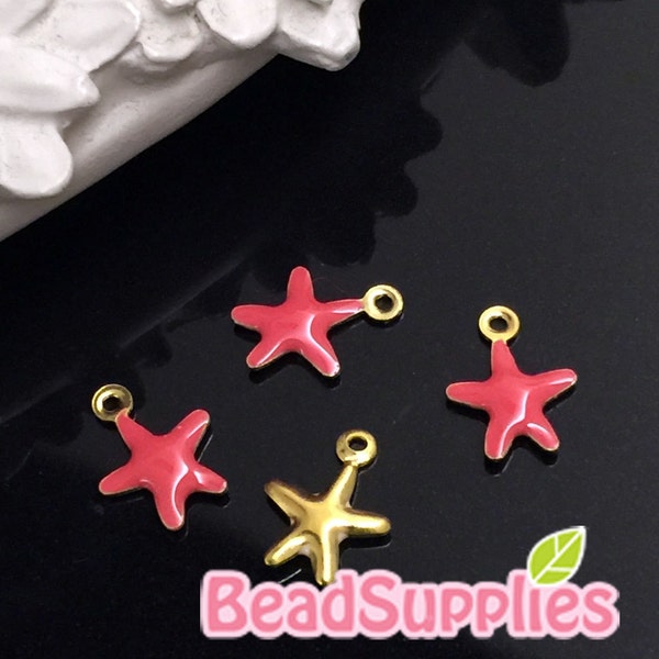 CH-EX-02133CR - Nicke Free, gold plated, Petite starfish , coral red, 6 pcs