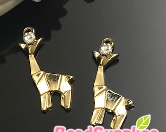 CH-ME-02307 -  Nickel Free, Lead free, Gold plated - Origami charm, Shinning Giraffe, 2 pcs