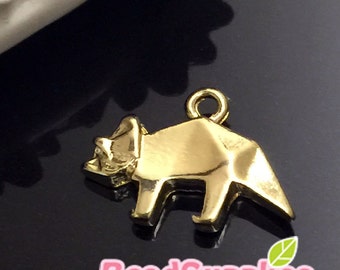 CH-ME-02305 -  Nickel Free, Lead free, Gold plated - Origami charm, Triceratops, 2 pcs