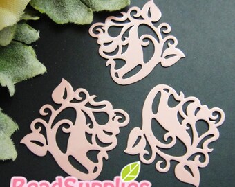 CH-ME-01906 - nickel free,  Dusty pink enameled, Filigree ivy, 4 pcs