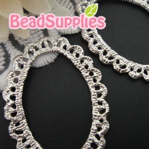 CH-ME-09161 Silver plated, Lace charm/connector, oval , 4 pcs image 2