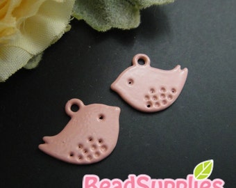 CH-ME-01787- Nickel Free Colored Enameled Petite Bird, dusty pink, 4 pcs