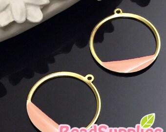 CH-EX-08127PH - Nicke Free, raw brass,Geometric circle charm, peach, 4 pcs