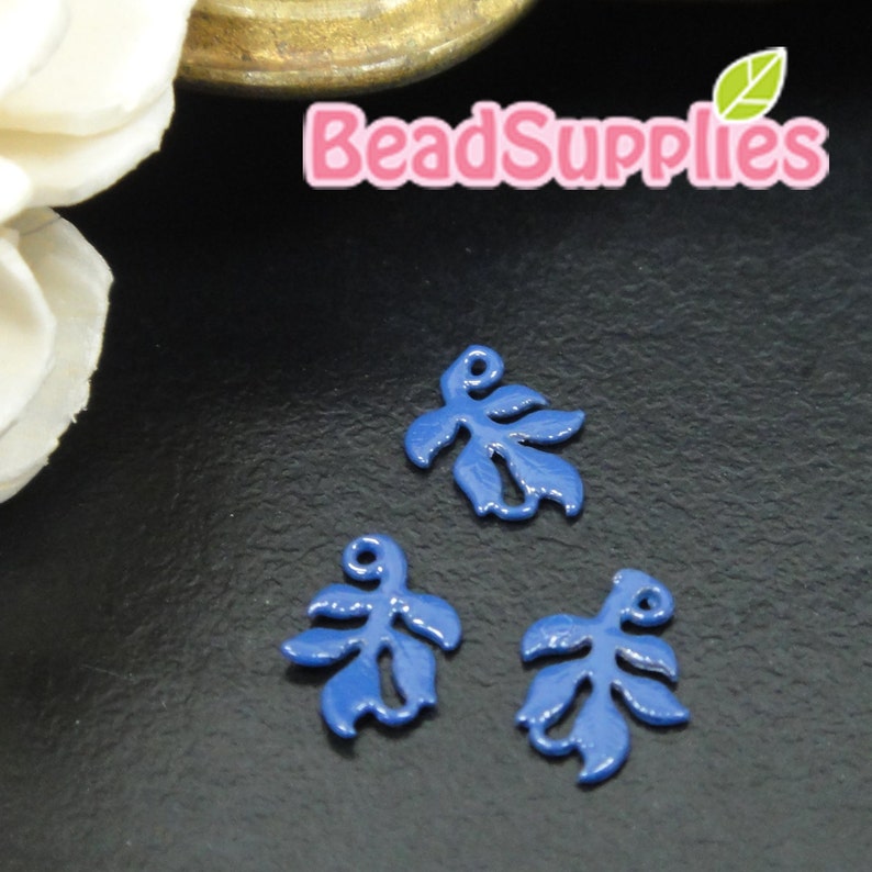 CH-ME-10130F Color enameled,Petit leaf charm, navy blue, 6 pcs image 1