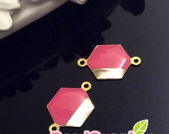CH-EX-08086CPG1- Nicke Free, raw brass,  puffy Hexagon connector with gold paint V1, coral pink , 6 pcs