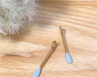 CH-EX-08198AQ - Nickel Free, raw brass, tear drop stick charm,aqua, 4 pcs