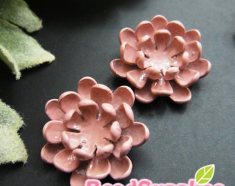 CH-ME-01773- Dusty pink enameled, Layered Peony (hole at the back), 2 pcs