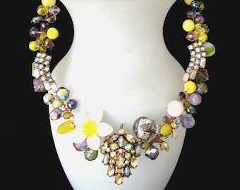 Free shipping to US. Spring Glory. A Unique Wearable Art necklace comprised of vintage Crystals, Designer jewels, and vintage Components.