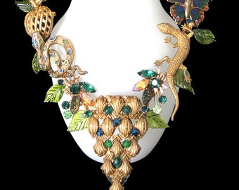 FREE SHIPPING to US - Garden of Eden: Wearable Art. A totally Unique and exotic necklace designed from vintage and antique components.