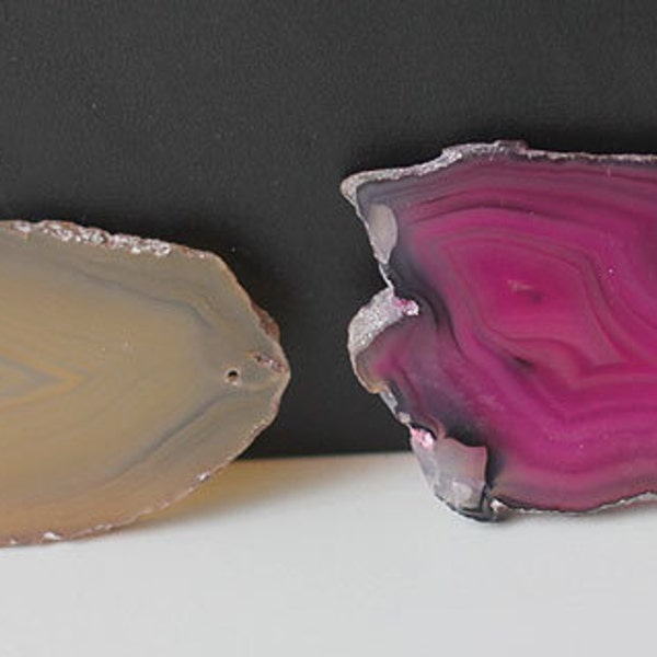 2 Drilled Agate Geode Slices - Light Brown and Purple FREE SHIPPING
