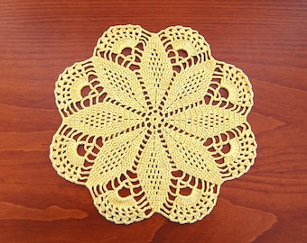 Handmade Crochet Yellow Doily Washable Home Decor Table Decoration (23)