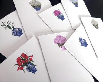 Floral Notecsrds/Tulips/Hydrangeas/Peonies - FOLDED Notecard Set/Stationery