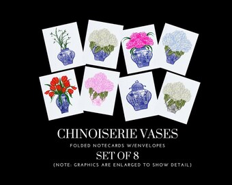 Chinoiserie Vases & Flowers- FOLDED Notecard Set/Stationery