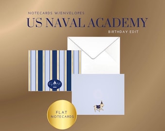 USNA Birthday Notecards - 12 Flat Notecards w/Patterned Back