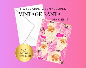 Pink Christmas Santa Notecards