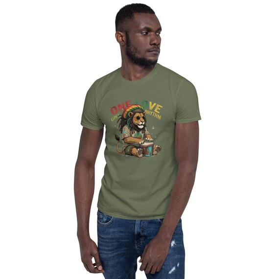 Reggae Löwe T-Shirt, 100 % ringgesponnene Baumwolle im Unisex-Schnitt