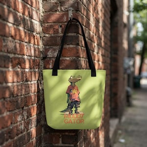 Bolsa Tote Muddy Gator, elegante bolsa de tecido com estampa de jacaré, sacola de compras com estampa completa, presente para fãs de jacarés