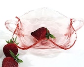 Fenton Pink Depression Glass Double Handle Bonbon Candy Dish Strawberry Pattern