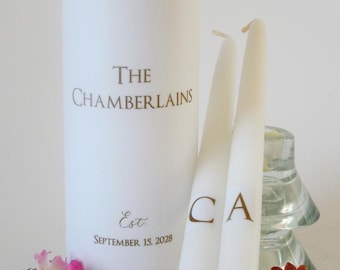 Personalized Gold Surname Wedding Unity Candle Set for wedding ceremony