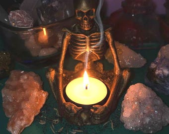 Halloween Skeleton Tea Light Holder: Spooky Gothic Decor
