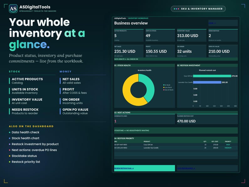 Inventory Tracker Spreadsheet for Small Business SKU and Stock Manager ...