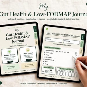 Gut Health Journal PDF, Low FODMAP Food Diary Digital, Symptom Tracker Printable, IBS Trigger Test Planner, GoodNotes Wellness Journal