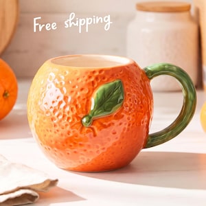 cute orange mug gift for coffee lover 3D fruit cup orange shaped whimsical mug ceramic cottagecore cup gift summer tea mug housewarming gift
