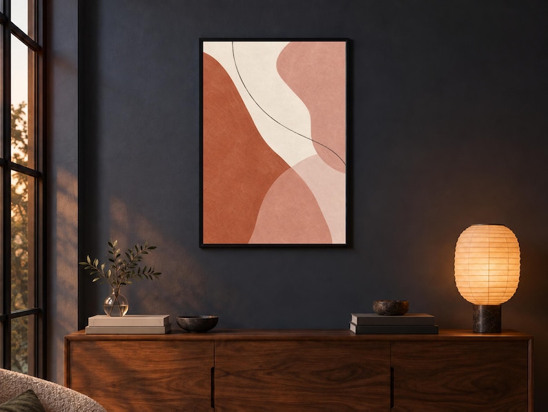 Very Abstract Shape Clay Abstract Print, Terracotta and Dusty Rose Shapes, Modern Wall ...