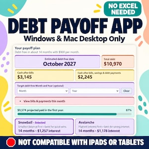 Interactive Debt Snowball Tracker App | Avalanche Strategies (Windows and Mac Desktop)