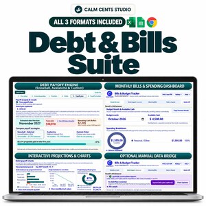 Debt Payoff Planner Bundle, Snowball - Avalanche Calculator, Budget Tracker, Bills & Safe to Spend, Offline App, Excel, Google Sheets