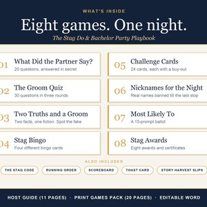 Stag Do Games, Bachelor Party & Bucks Party Games, Groom Quiz, Challenge Cards, Awards, Editable Word + PDF, UK and US Editions imagen 2
