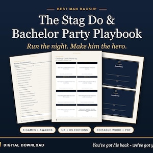Stag Do Games, Bachelor Party & Bucks Party Games, Groom Quiz, Challenge Cards, Awards, Editable Word + PDF, UK and US Editions imagen 1