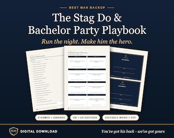 Stag Do Games, Bachelor Party & Bucks Party Games, Groom Quiz, Challenge Cards, Awards, Editable Word + PDF, UK and US Editions