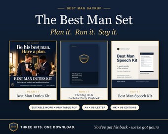 Best Man Bundle, Speech Kit, Duties Planner & Stag Do Games, Bachelor Party Games, Editable Word + Printable PDF, A4 and US Letter