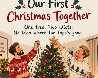 Funny First Christmas Together, Gay Couple Christmas, LGBTQ+ Festive Love Card (7x5 inch, portrait)